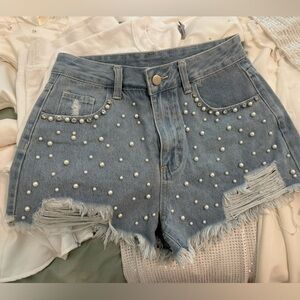 Blue Jean Shorts with Studded Embellishments